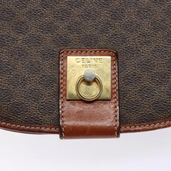 Authentic CELINE Macadam Canvas Shoulder Bag PVC Leather Brown Gold - Picture 6 of 16